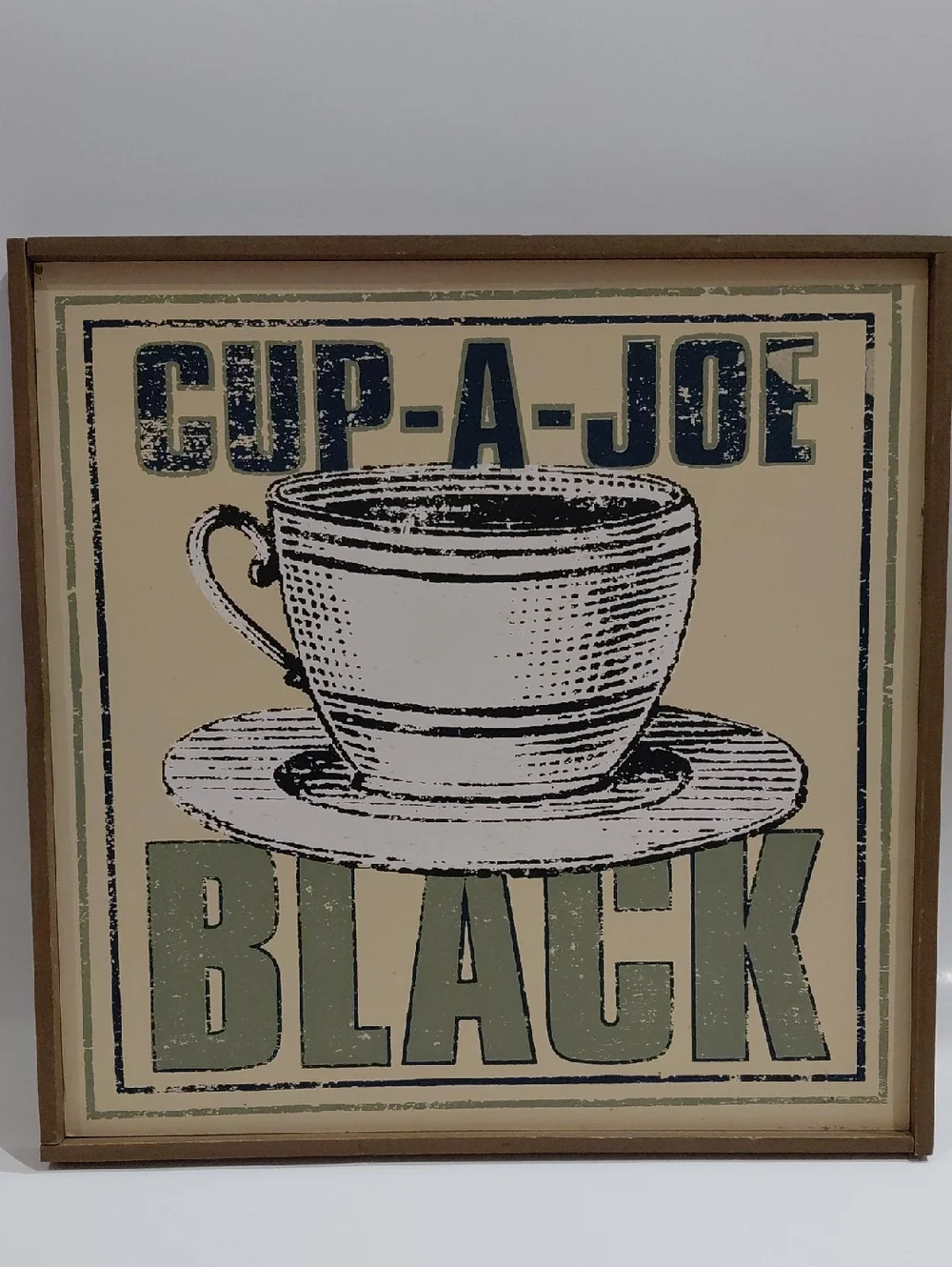 Clover Valley Used serigraph printing Retro Coffee Wood Picture In Navy & Cream